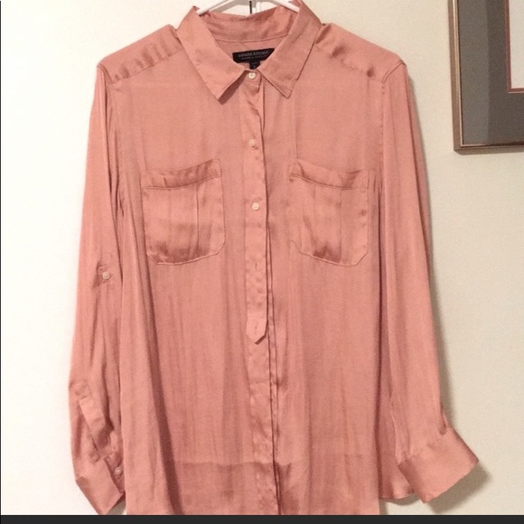 Peach coral button down dress shirt satin - Picture 2 of 5